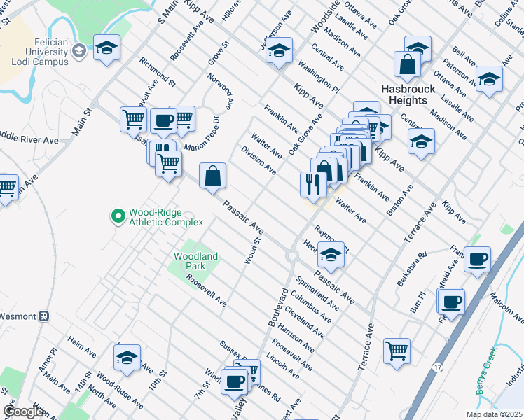 map of restaurants, bars, coffee shops, grocery stores, and more near 116 Henry Street in Hasbrouck Heights