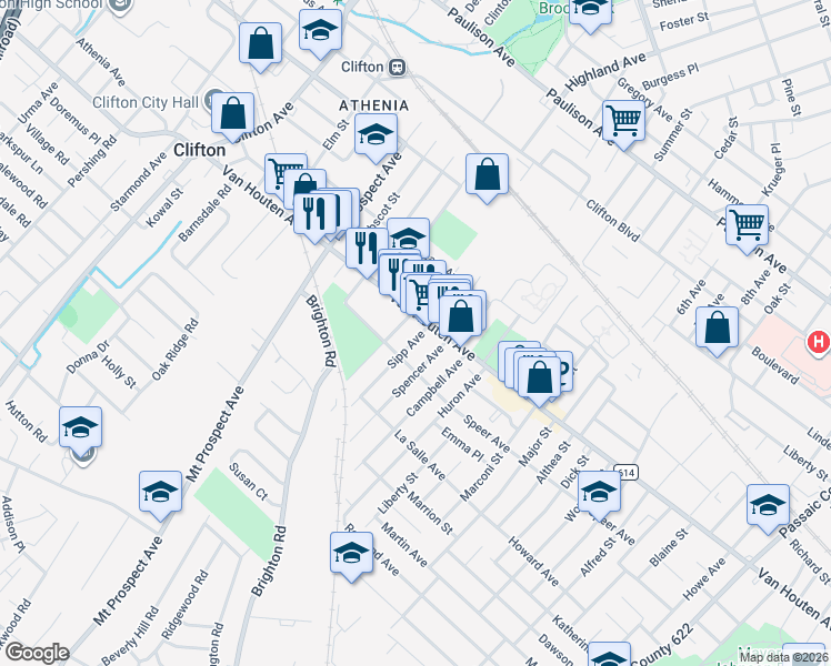 map of restaurants, bars, coffee shops, grocery stores, and more near 15 Sipp Avenue in Clifton