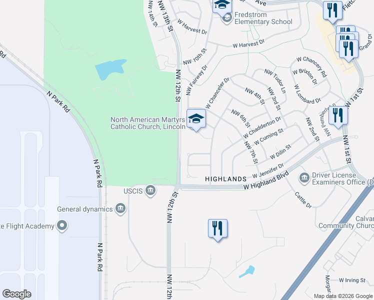 map of restaurants, bars, coffee shops, grocery stores, and more near 1114 West Britt Drive in Lincoln