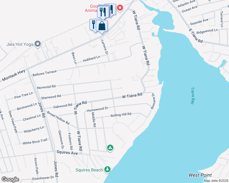 map of restaurants, bars, coffee shops, grocery stores, and more near 7 Sherwood Road in Hampton Bays