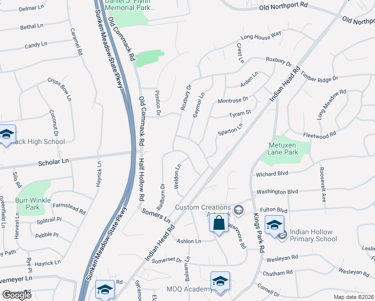 map of restaurants, bars, coffee shops, grocery stores, and more near 40 Radburn Drive in Commack