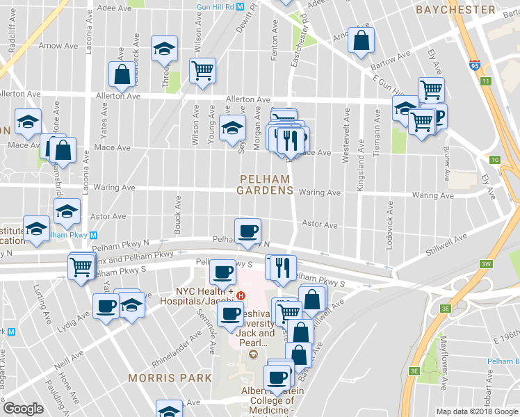 map of restaurants, bars, coffee shops, grocery stores, and more near 2312 Morgan Avenue in Bronx