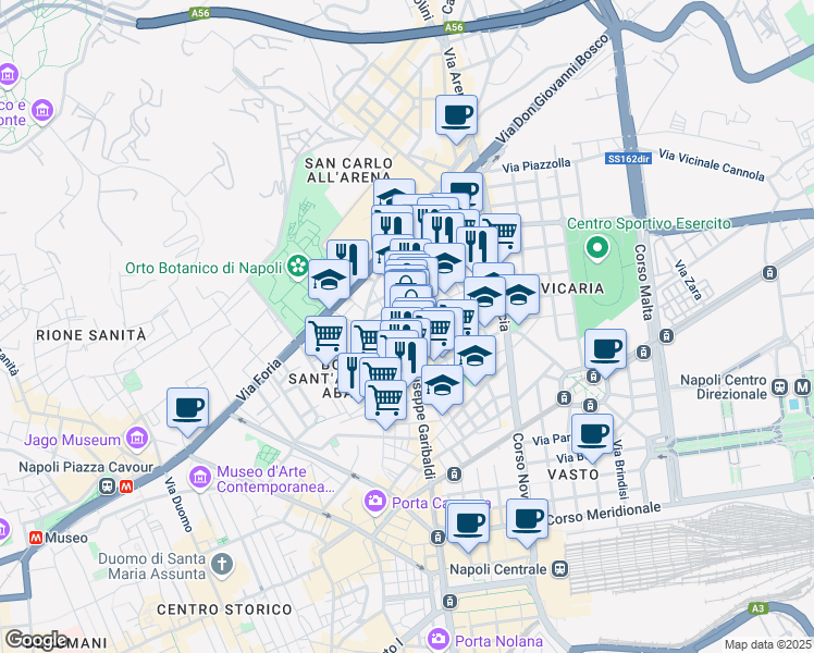 map of restaurants, bars, coffee shops, grocery stores, and more near 176 Corso Giuseppe Garibaldi in Napoli