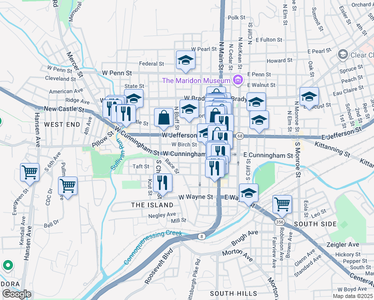 map of restaurants, bars, coffee shops, grocery stores, and more near 210 Pennsylvania 356 in Butler
