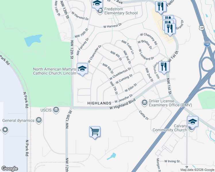map of restaurants, bars, coffee shops, grocery stores, and more near 716 W Cuming St in Lincoln