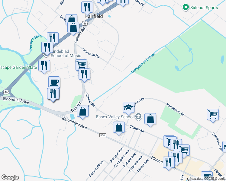 map of restaurants, bars, coffee shops, grocery stores, and more near 15 Matt Drive in Fairfield