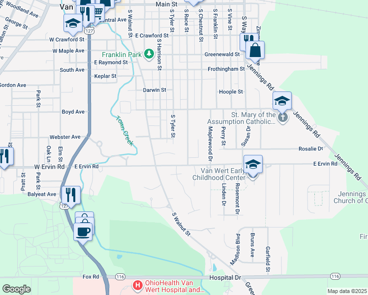 map of restaurants, bars, coffee shops, grocery stores, and more near 825 South Race Street in Van Wert