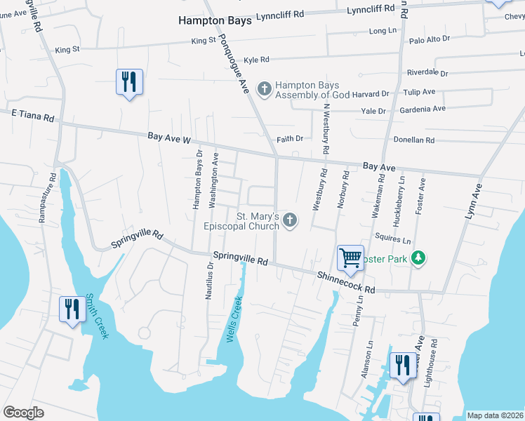 map of restaurants, bars, coffee shops, grocery stores, and more near 1 Starfish Lane in Hampton Bays