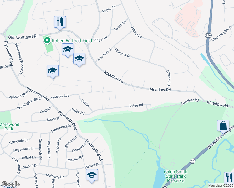 map of restaurants, bars, coffee shops, grocery stores, and more near 4 Easton Avenue in Smithtown