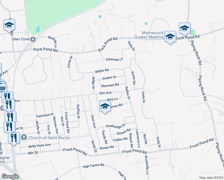 map of restaurants, bars, coffee shops, grocery stores, and more near 150 Elm Avenue in Glen Cove