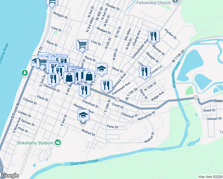 map of restaurants, bars, coffee shops, grocery stores, and more near 21 Fairmount Avenue in Sunbury