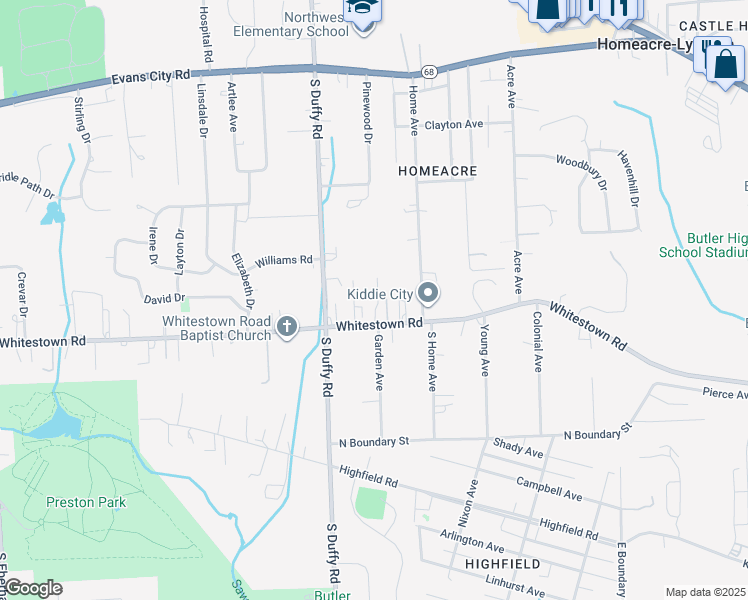 map of restaurants, bars, coffee shops, grocery stores, and more near 200 Whitestown Village in Butler