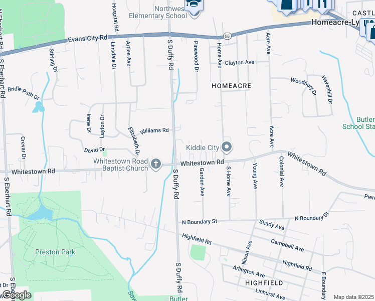 map of restaurants, bars, coffee shops, grocery stores, and more near 200 Whitestown Village in Butler