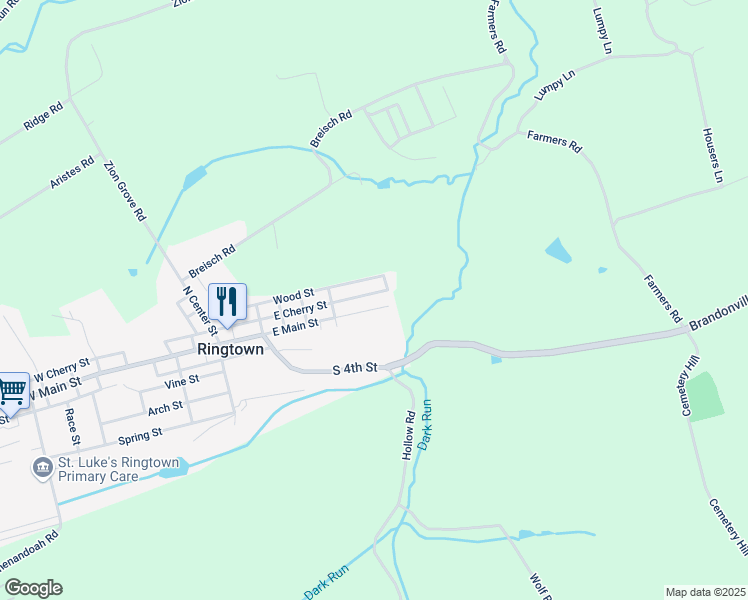 map of restaurants, bars, coffee shops, grocery stores, and more near 201 East Main Street in Ringtown