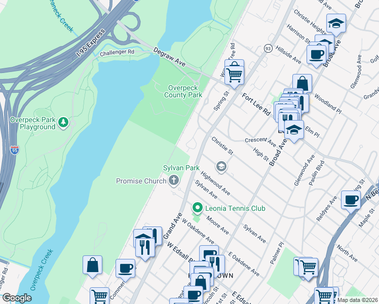 map of restaurants, bars, coffee shops, grocery stores, and more near 39 Elizabeth Terrace in Leonia