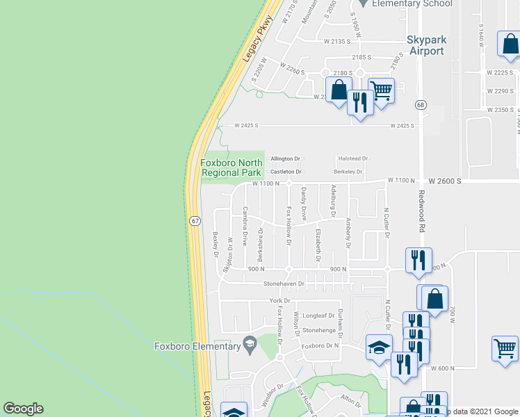 map of restaurants, bars, coffee shops, grocery stores, and more near Bellingham Court in North Salt Lake