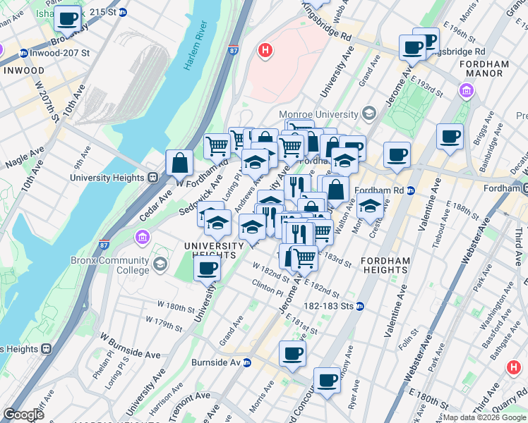 map of restaurants, bars, coffee shops, grocery stores, and more near 2274 Doctor Martin Luther King Junior Boulevard in Bronx