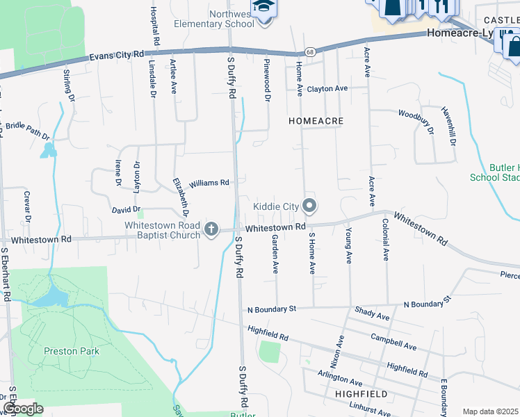 map of restaurants, bars, coffee shops, grocery stores, and more near 200 Whitestown Village in Butler