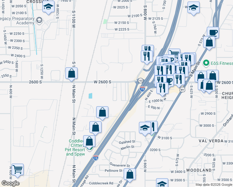 map of restaurants, bars, coffee shops, grocery stores, and more near North 220 East Street in North Salt Lake