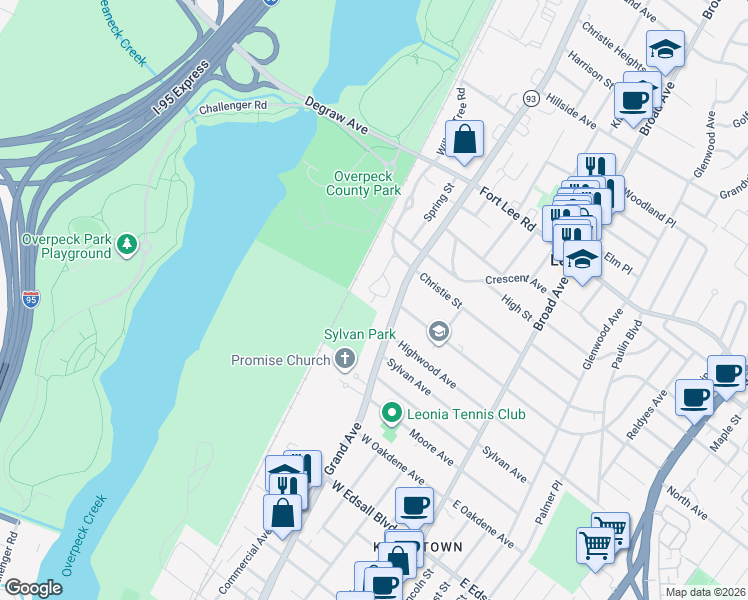 map of restaurants, bars, coffee shops, grocery stores, and more near 39 Elizabeth Terrace in Leonia