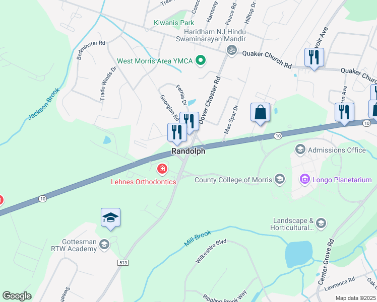 map of restaurants, bars, coffee shops, grocery stores, and more near in Randolph