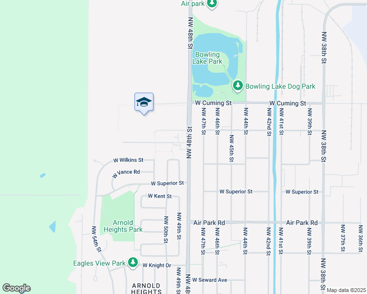 map of restaurants, bars, coffee shops, grocery stores, and more near 4601 Northwest 48th Street in Lincoln