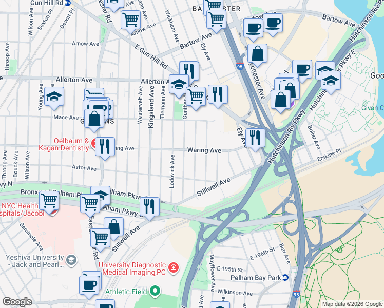 map of restaurants, bars, coffee shops, grocery stores, and more near 2336 Gunther Avenue in Bronx
