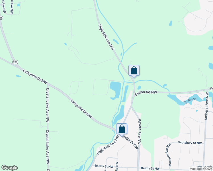 map of restaurants, bars, coffee shops, grocery stores, and more near 5425 High Mill Avenue Northwest in Massillon