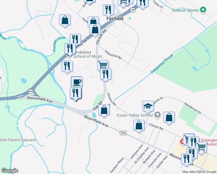 map of restaurants, bars, coffee shops, grocery stores, and more near 37 Clinton Road in Fairfield