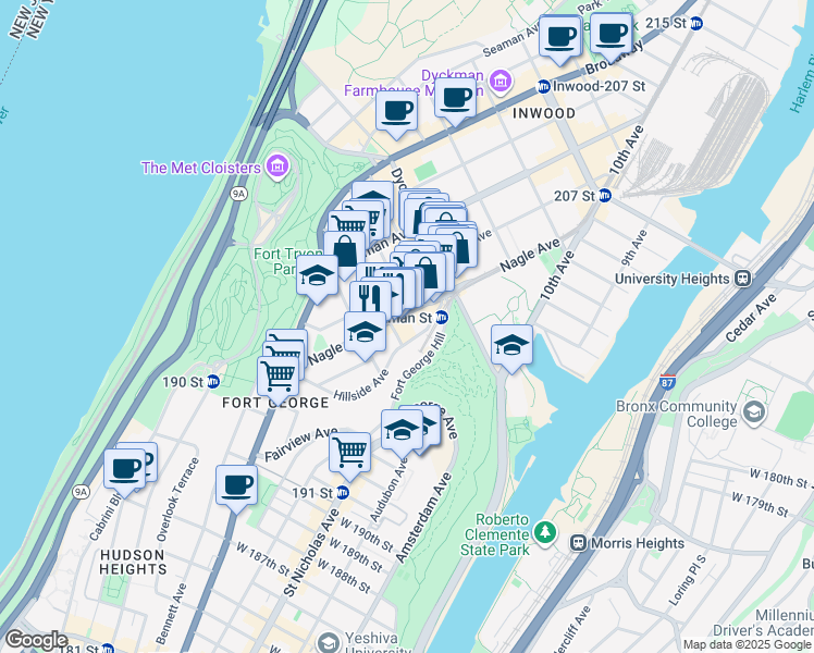 map of restaurants, bars, coffee shops, grocery stores, and more near 1 Sickles Street in New York