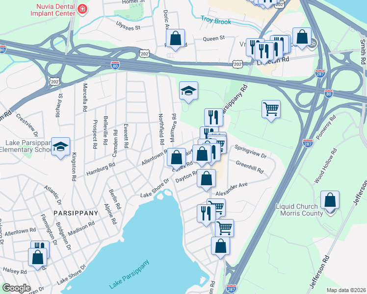 map of restaurants, bars, coffee shops, grocery stores, and more near 52 Marmora Road in Parsippany-Troy Hills