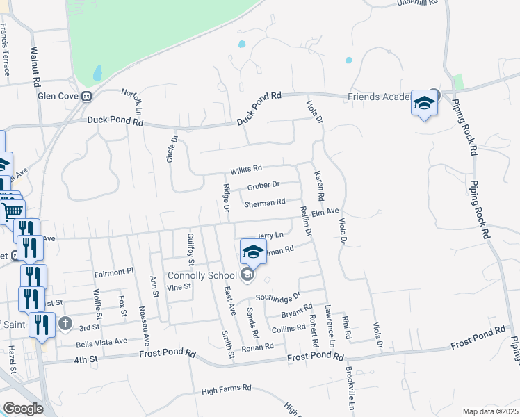 map of restaurants, bars, coffee shops, grocery stores, and more near 14 Sherman Road in Glen Cove