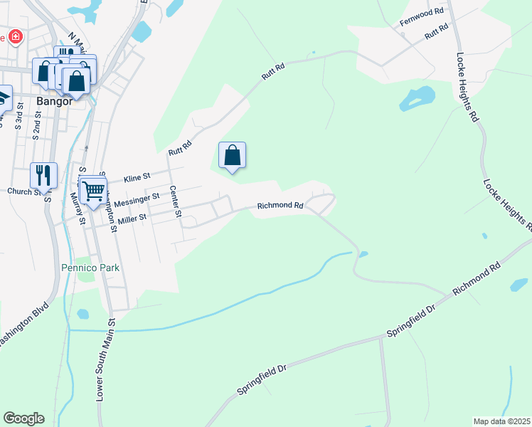 map of restaurants, bars, coffee shops, grocery stores, and more near 568 Richmond Road in Bangor