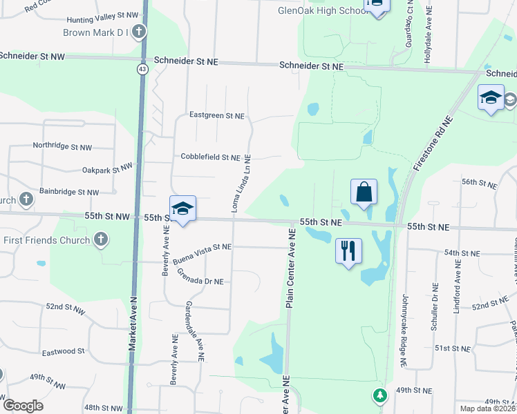 map of restaurants, bars, coffee shops, grocery stores, and more near 1324 518 in Canton