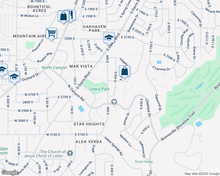map of restaurants, bars, coffee shops, grocery stores, and more near 2718 South 450 East in Bountiful