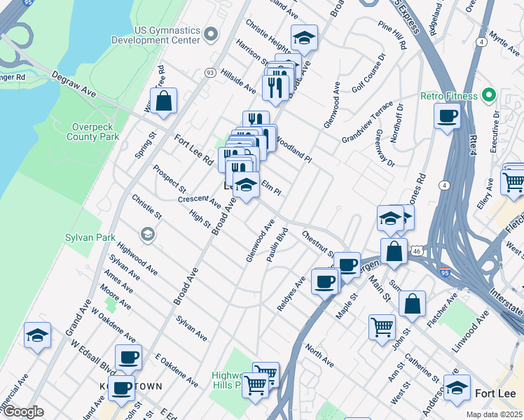 map of restaurants, bars, coffee shops, grocery stores, and more near 199 Glenwood Avenue in Leonia