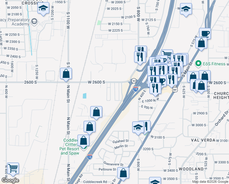 map of restaurants, bars, coffee shops, grocery stores, and more near North 220 East Street in North Salt Lake