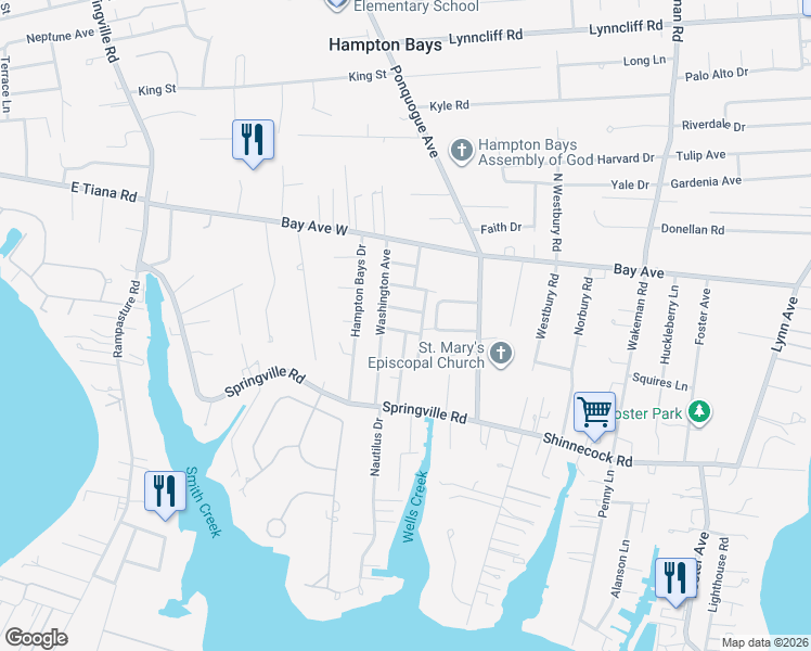 map of restaurants, bars, coffee shops, grocery stores, and more near 23 Washington Avenue in Hampton Bays