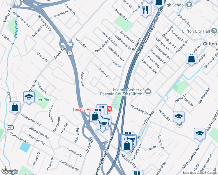 map of restaurants, bars, coffee shops, grocery stores, and more near 197 Highview Drive in Clifton