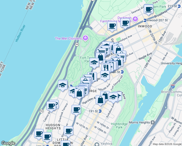 map of restaurants, bars, coffee shops, grocery stores, and more near in New York