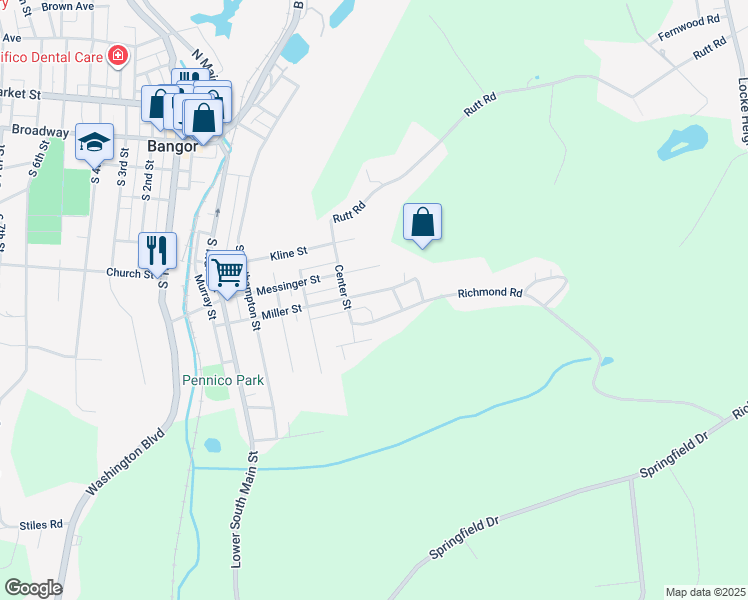 map of restaurants, bars, coffee shops, grocery stores, and more near 436 Richmond Road in Bangor