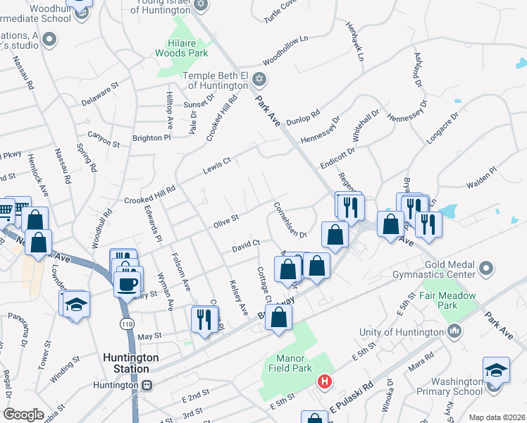 map of restaurants, bars, coffee shops, grocery stores, and more near 39 Monaton Drive in Huntington Station