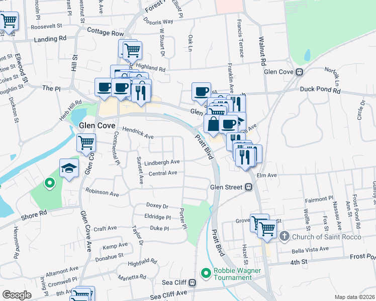 map of restaurants, bars, coffee shops, grocery stores, and more near 69 Hendrick Avenue in Glen Cove