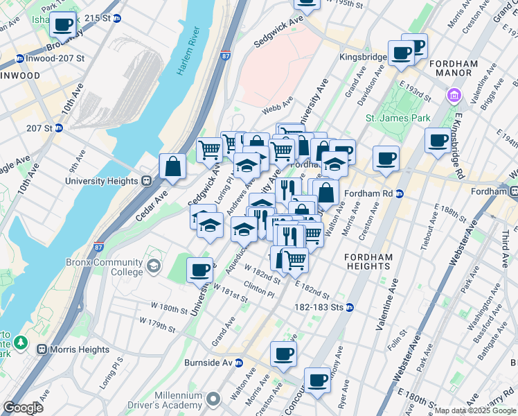 map of restaurants, bars, coffee shops, grocery stores, and more near 2274 Doctor Martin Luther King Junior Boulevard in Bronx