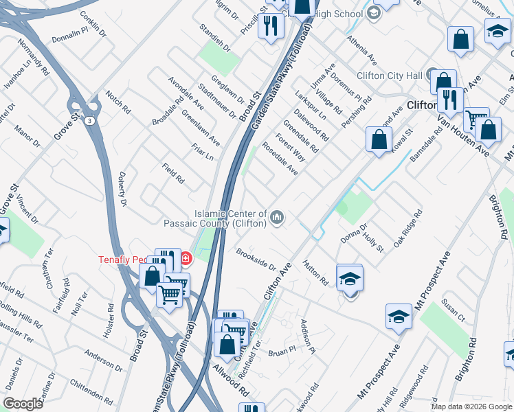 map of restaurants, bars, coffee shops, grocery stores, and more near 5 Dwight Terrace in Clifton