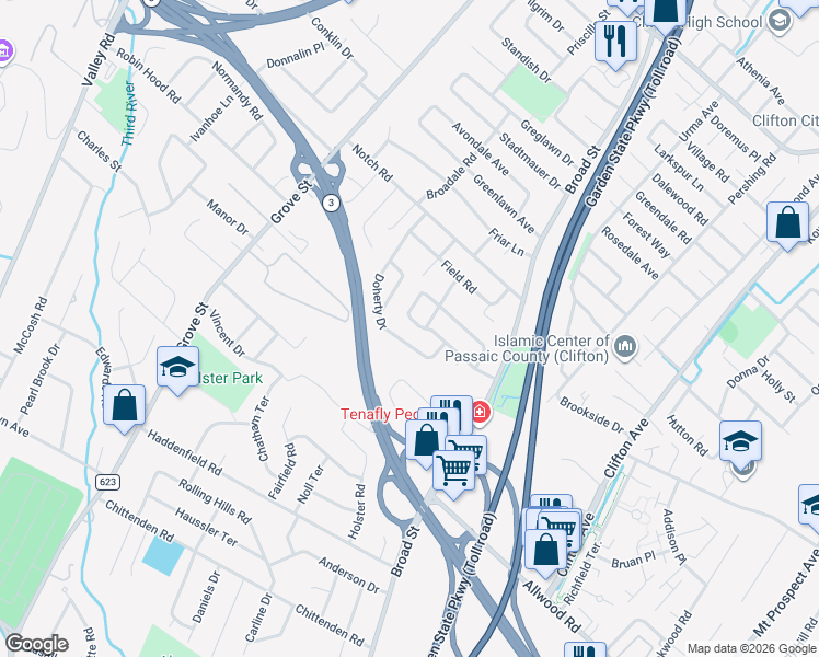 map of restaurants, bars, coffee shops, grocery stores, and more near 31 Doherty Drive in Clifton