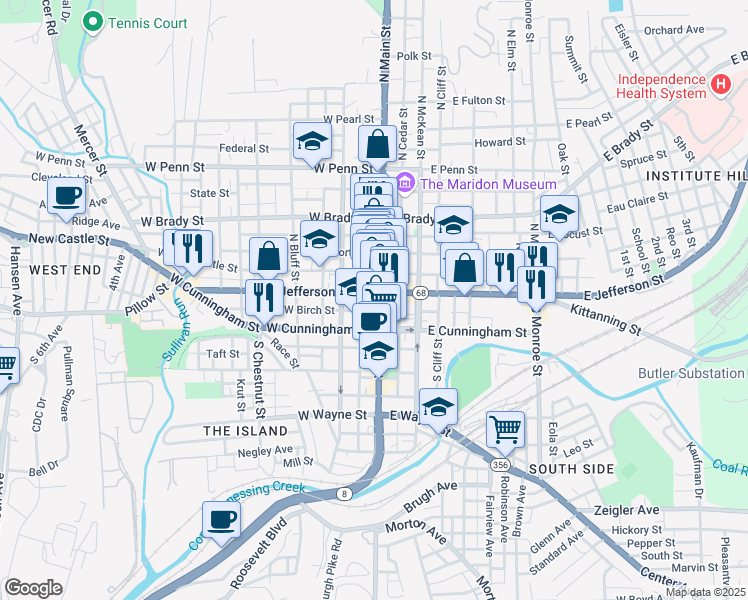 map of restaurants, bars, coffee shops, grocery stores, and more near in Butler