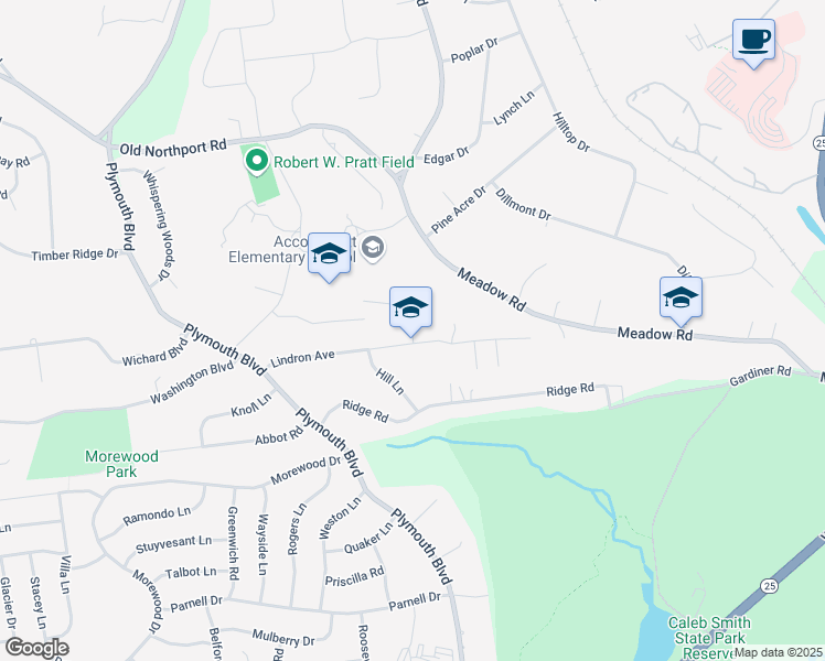 map of restaurants, bars, coffee shops, grocery stores, and more near 321 Lincoln Street in Smithtown