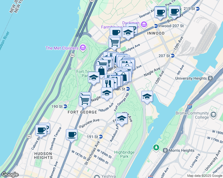 map of restaurants, bars, coffee shops, grocery stores, and more near 15 Sickles Street in New York