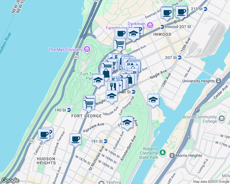 map of restaurants, bars, coffee shops, grocery stores, and more near 15 Sickles Street in New York